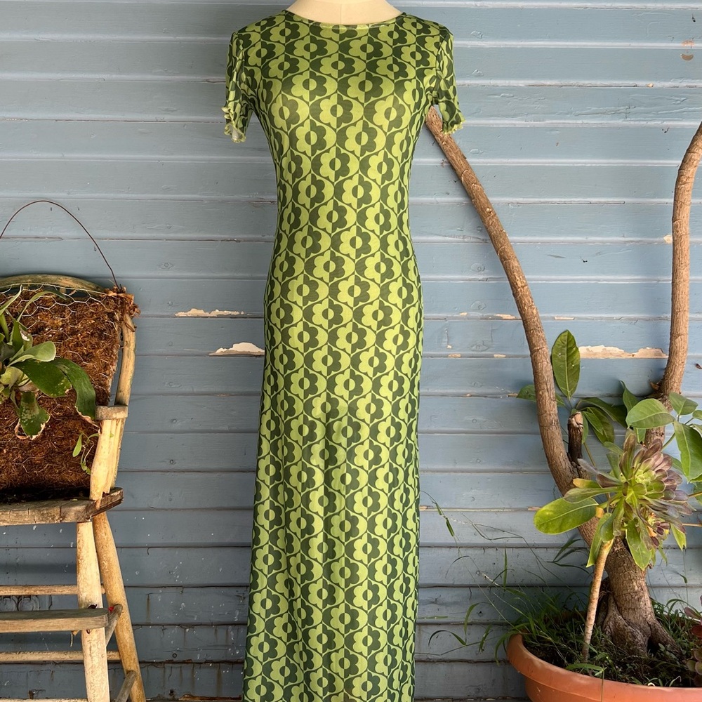 Motel Rocks Green and Yellow Sheath Maxi Dress